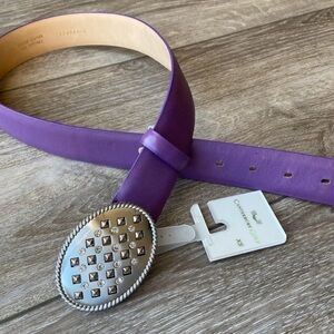 Purple Leather Belt with Silver Buckle